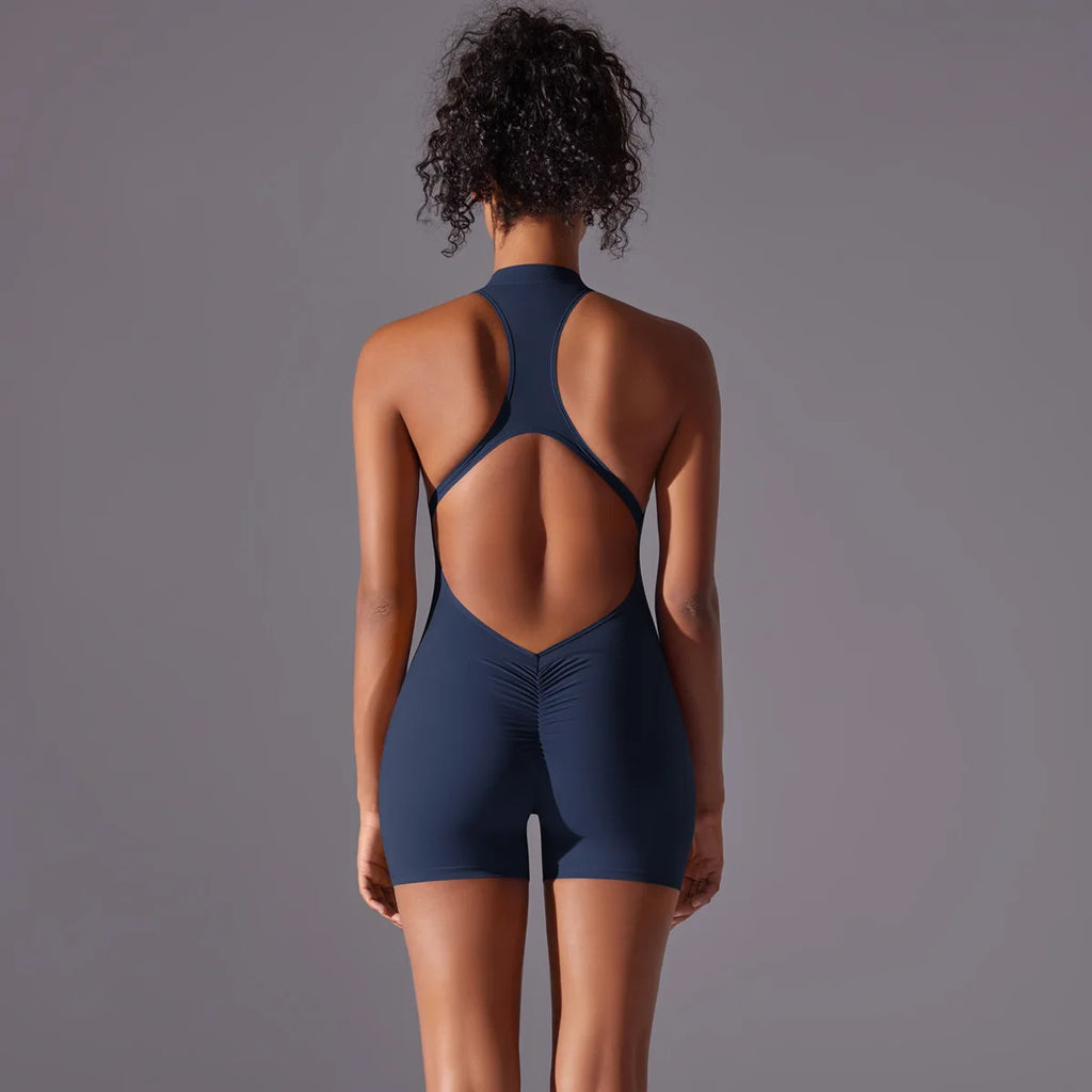 Short Sportswear Yoga Set Gym Jumpsuits Fitness Suits Summer Zipper Gym Tracksuit Women Running Gym Clothing Sports Overalls