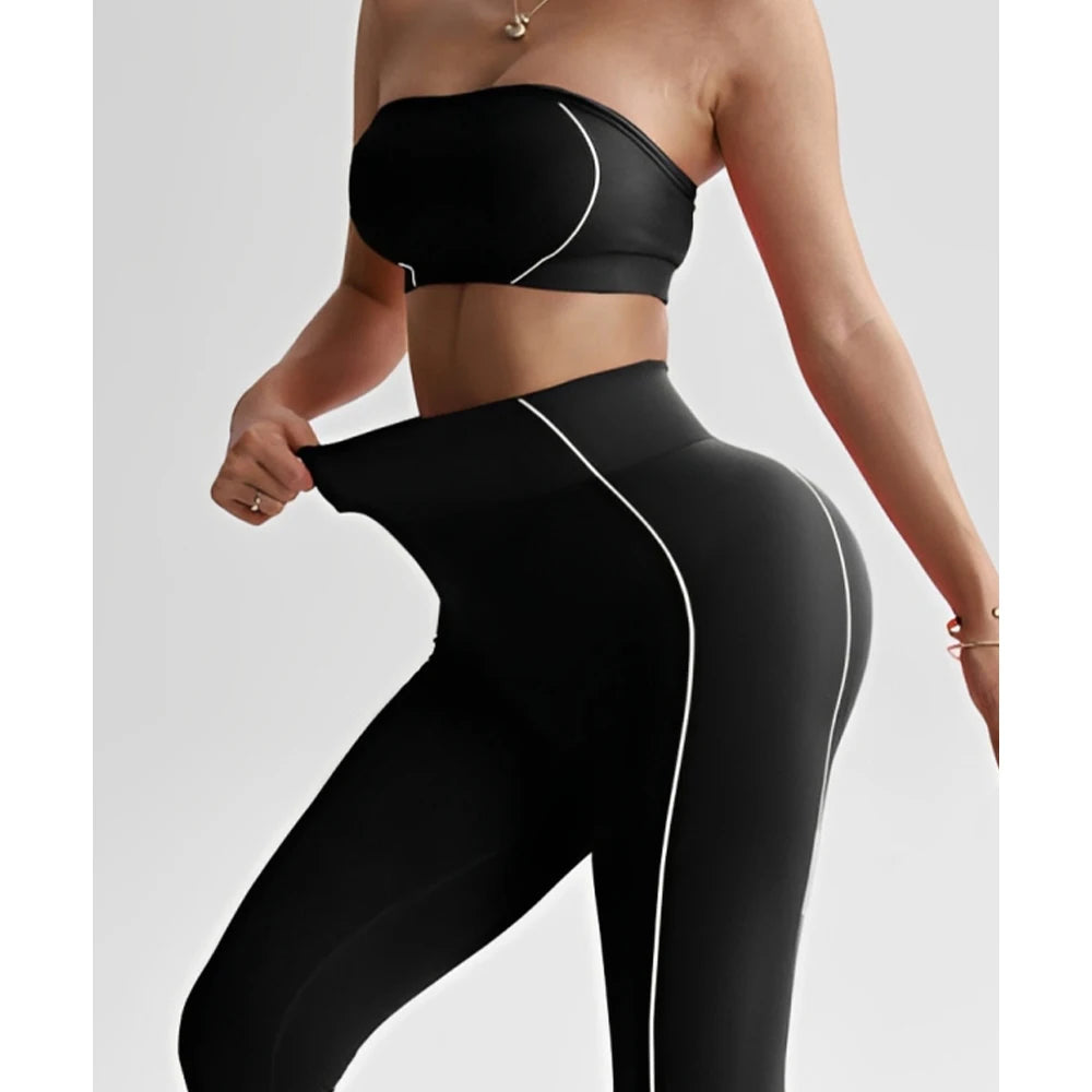 TKITK 2 Pieces Yoga Gym Set Women Seamless Strappy Yoga Bra High Waist Workout Scrunch Shorts Set Fitness Clothes Sportswear