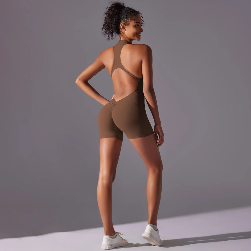 Short Sportswear Yoga Set Gym Jumpsuits Fitness Suits Summer Zipper Gym Tracksuit Women Running Gym Clothing Sports Overalls