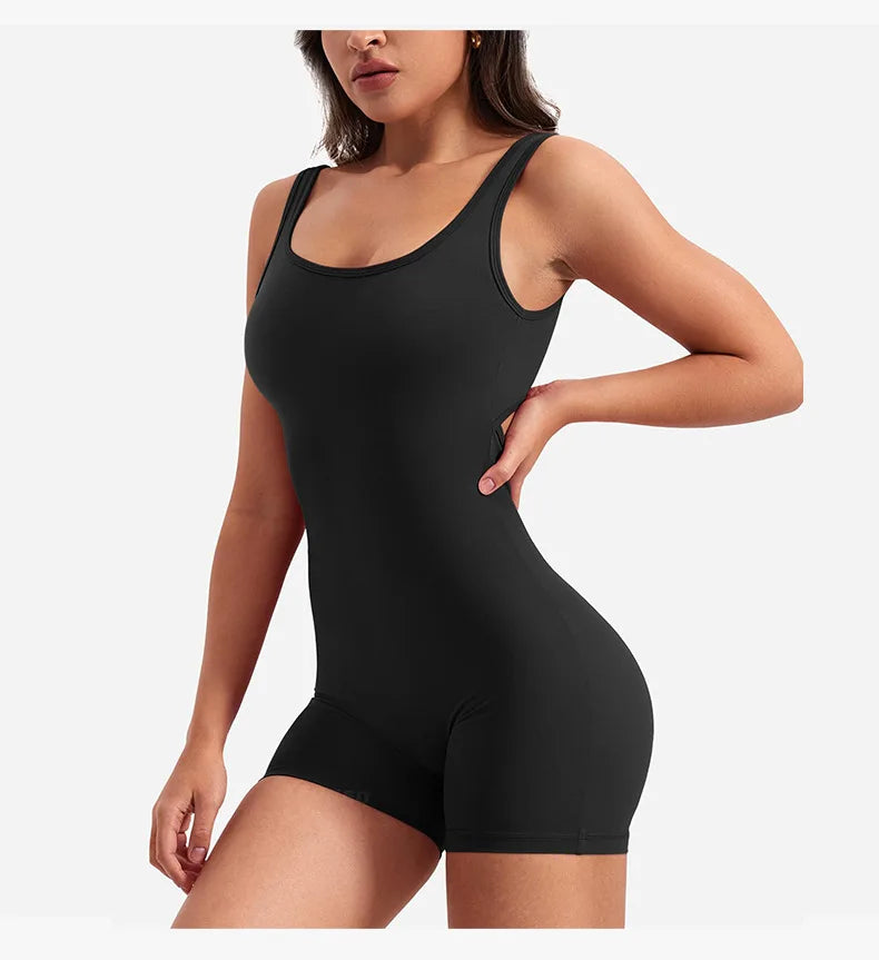 Women's Gym Clothing Yoga Solid Ruched Backless Sleeveless Square Collar Skinny Sexy Rompers Ropa Deportiva Mujer Gym Playsuits