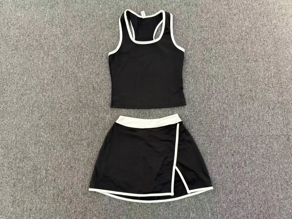 2 Pieces Yoga Set Gym Set Women Tracksuit Yoga Vest Sports Short Skirt Sport Suits Workout Sportswear Running Clothing Gym Wear