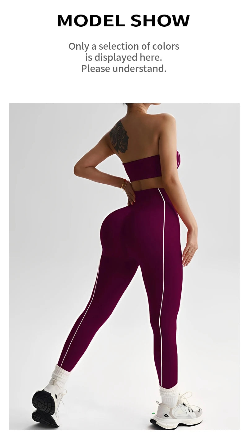 TKITK 2 Pieces Yoga Gym Set Women Seamless Strappy Yoga Bra High Waist Workout Scrunch Shorts Set Fitness Clothes Sportswear