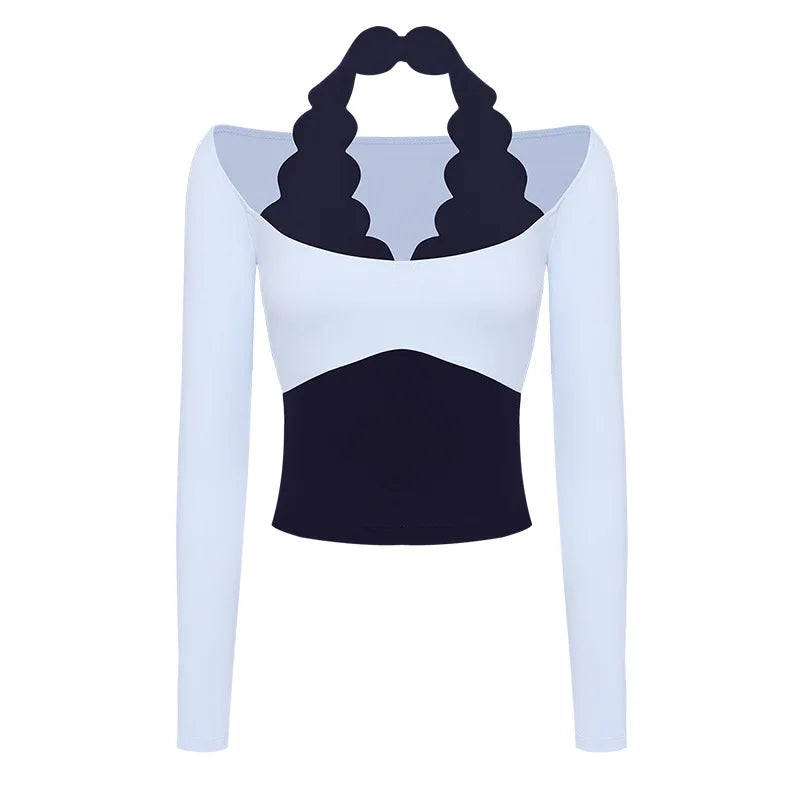 Gym Shirts 2026 Fitness Tops Sports Wear Breathable Moisture Wicking Halter Neck Long Sleeve Yoga Clothes Blouses