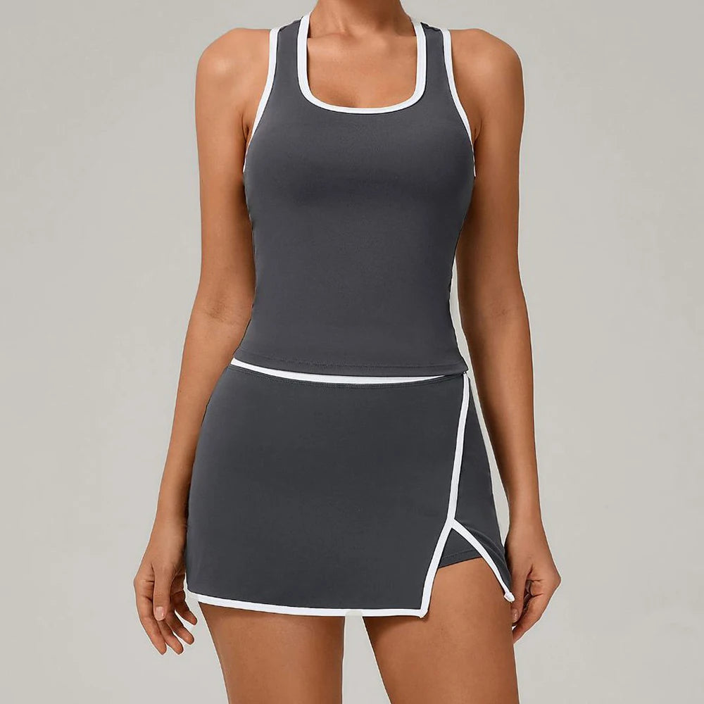 2 Pieces Yoga Set Gym Set Women Tracksuit Yoga Vest Sports Short Skirt Sport Suits Workout Sportswear Running Clothing Gym Wear