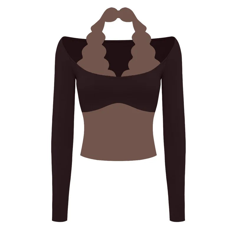 Gym Shirts 2026 Fitness Tops Sports Wear Breathable Moisture Wicking Halter Neck Long Sleeve Yoga Clothes Blouses