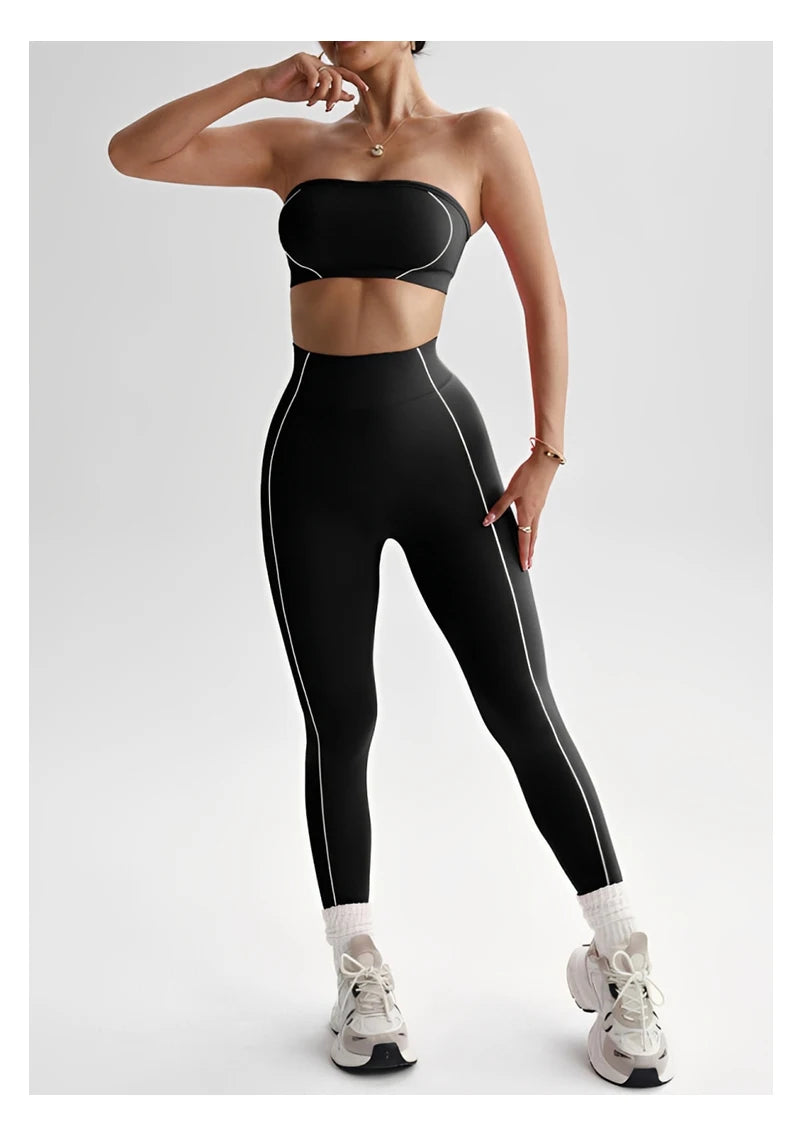 TKITK 2 Pieces Yoga Gym Set Women Seamless Strappy Yoga Bra High Waist Workout Scrunch Shorts Set Fitness Clothes Sportswear