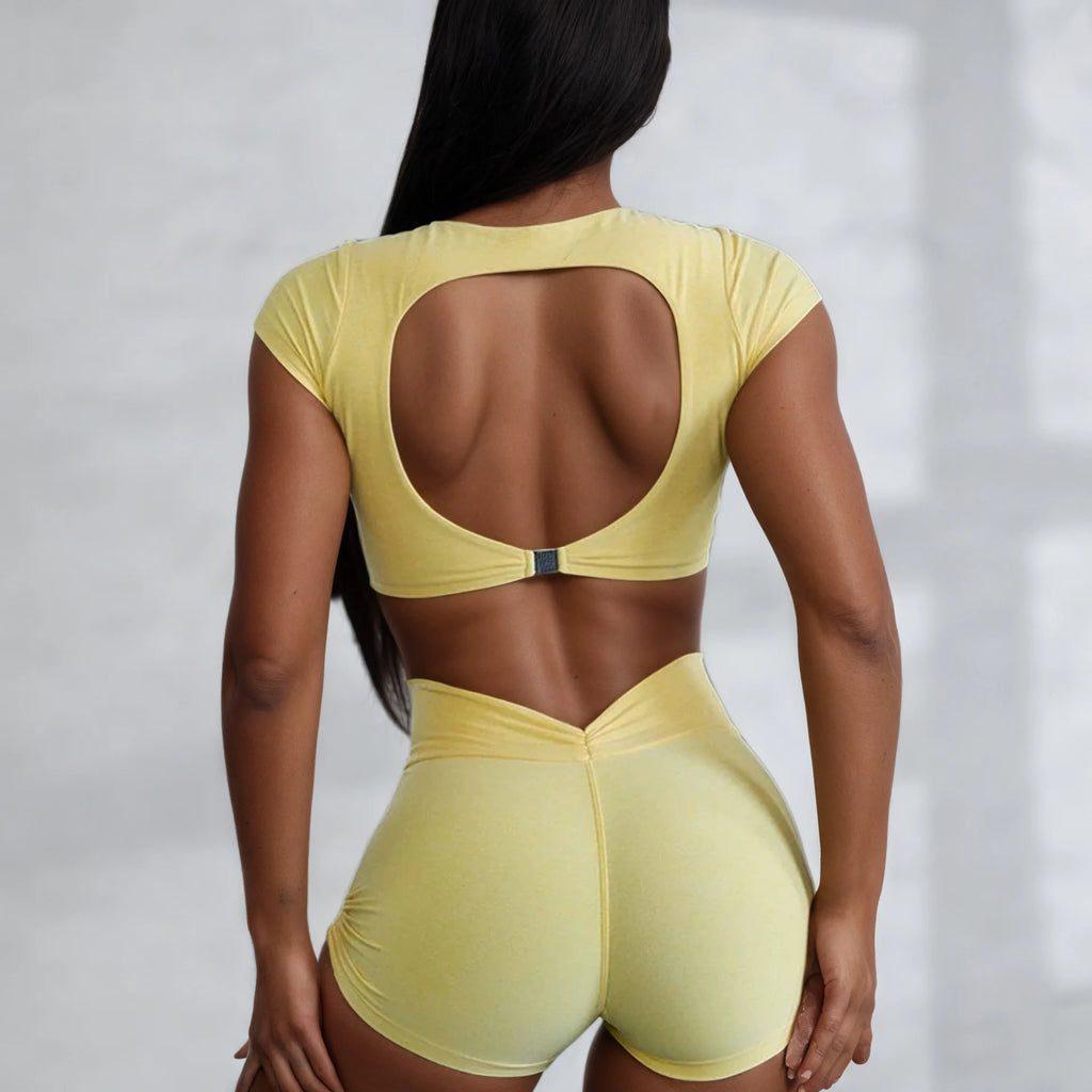 Women Workout Clothing Gym Wear Crop Top Sports Bras V-back Yoga Pants Training Tights