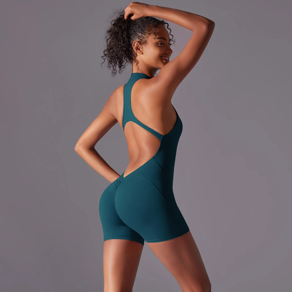 Short Sportswear Yoga Set Gym Jumpsuits Fitness Suits Summer Zipper Gym Tracksuit Women Running Gym Clothing Sports Overalls