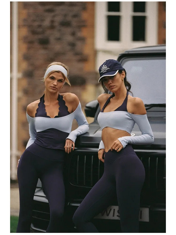 Gym Shirts 2026 Fitness Tops Sports Wear Breathable Moisture Wicking Halter Neck Long Sleeve Yoga Clothes Blouses