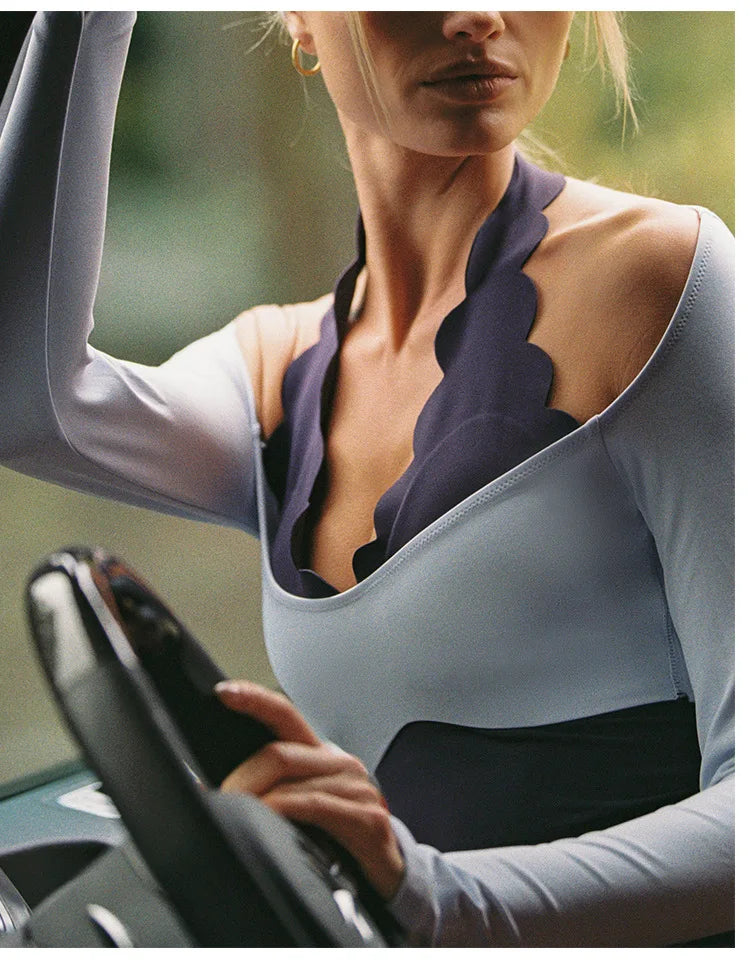 Gym Shirts 2026 Fitness Tops Sports Wear Breathable Moisture Wicking Halter Neck Long Sleeve Yoga Clothes Blouses