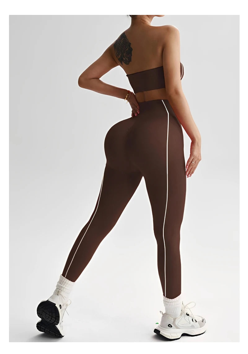 TKITK 2 Pieces Yoga Gym Set Women Seamless Strappy Yoga Bra High Waist Workout Scrunch Shorts Set Fitness Clothes Sportswear