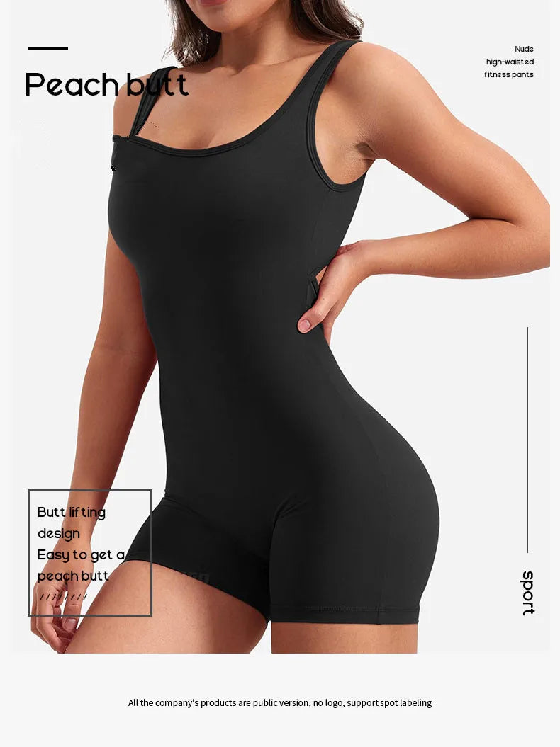 Women's Gym Clothing Yoga Solid Ruched Backless Sleeveless Square Collar Skinny Sexy Rompers Ropa Deportiva Mujer Gym Playsuits
