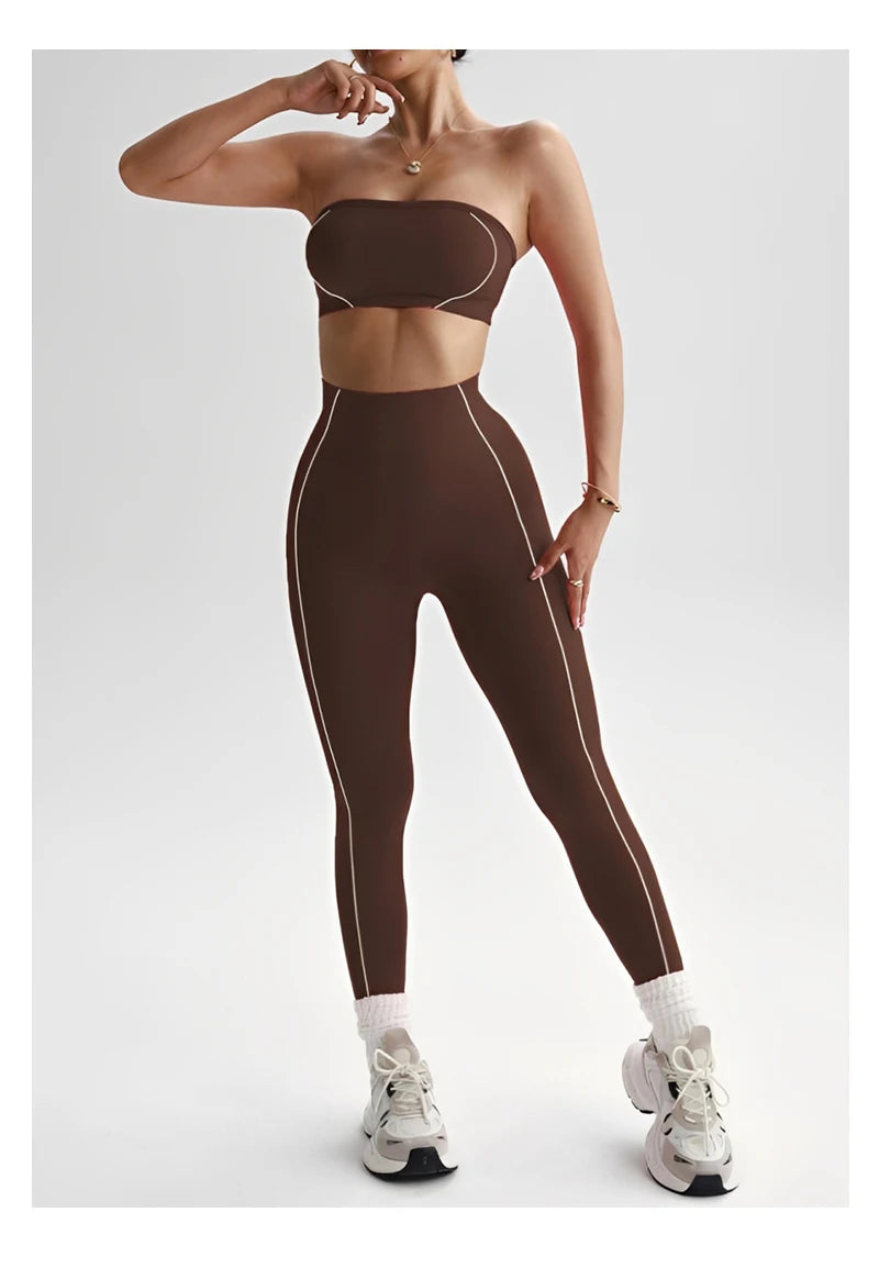 TKITK 2 Pieces Yoga Gym Set Women Seamless Strappy Yoga Bra High Waist Workout Scrunch Shorts Set Fitness Clothes Sportswear