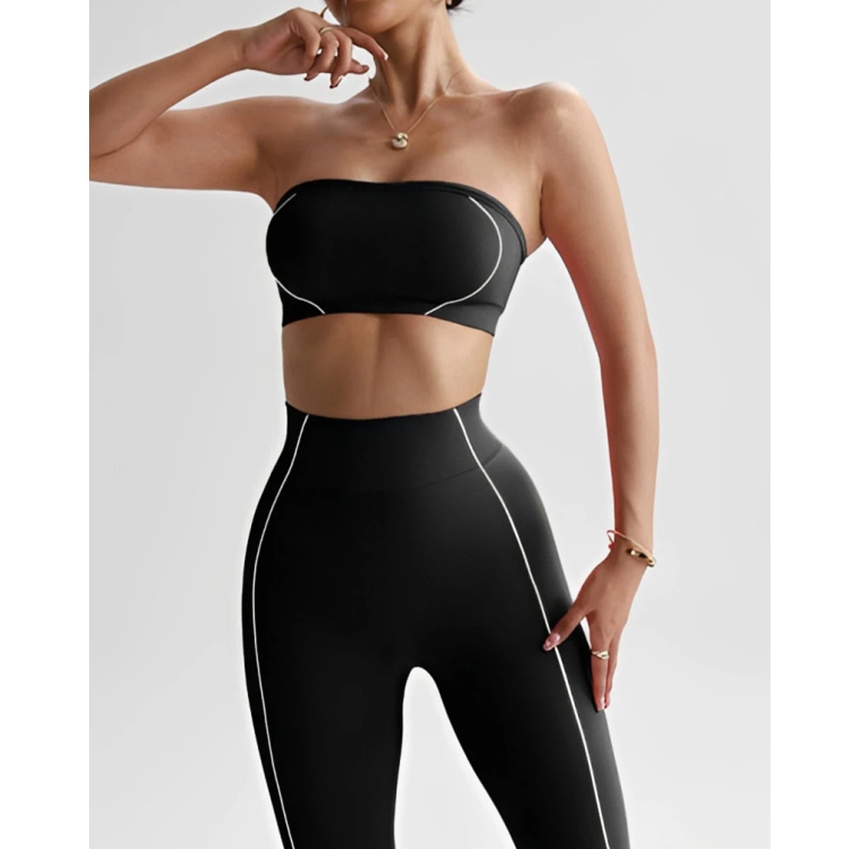 TKITK 2 Pieces Yoga Gym Set Women Seamless Strappy Yoga Bra High Waist Workout Scrunch Shorts Set Fitness Clothes Sportswear