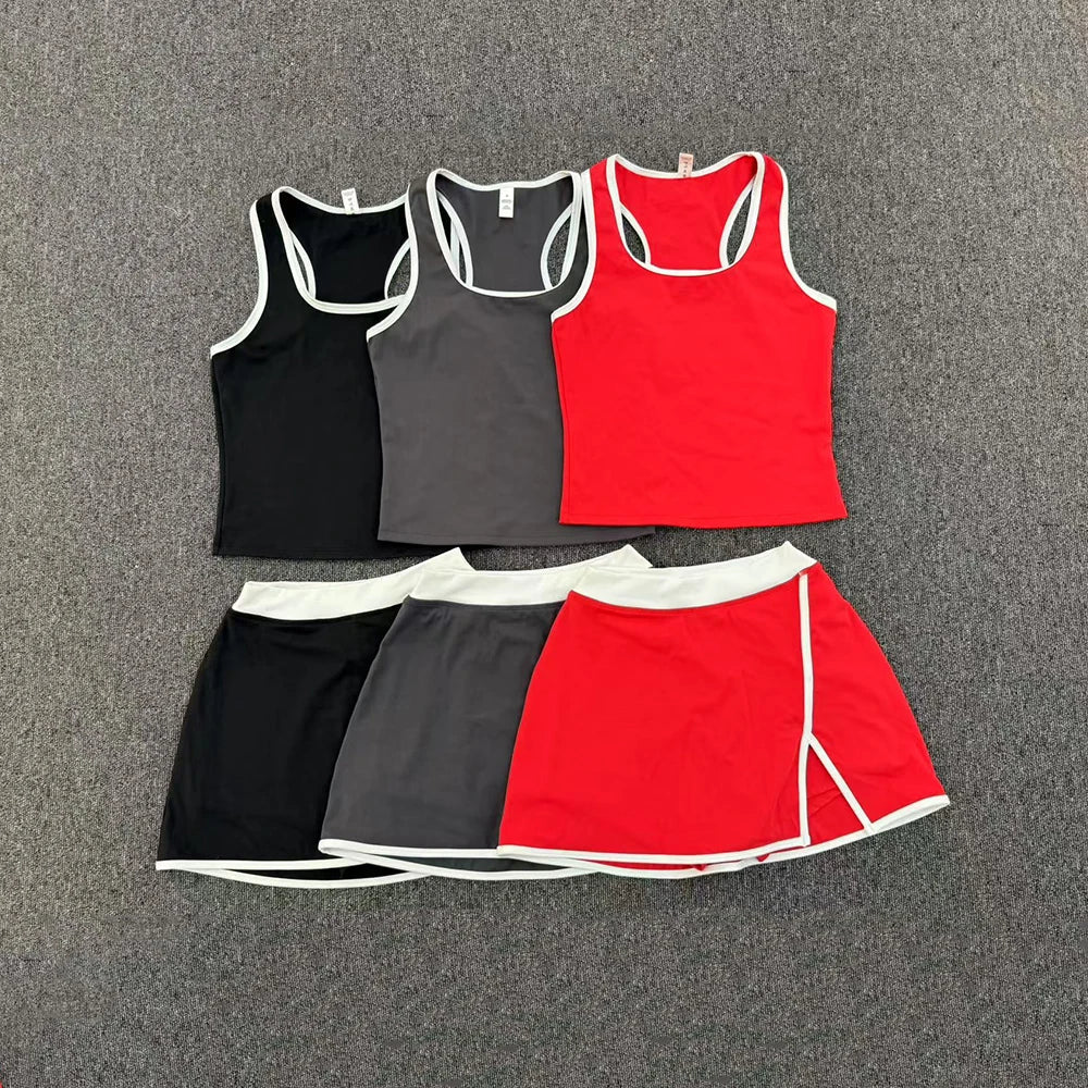 2 Pieces Yoga Set Gym Set Women Tracksuit Yoga Vest Sports Short Skirt Sport Suits Workout Sportswear Running Clothing Gym Wear