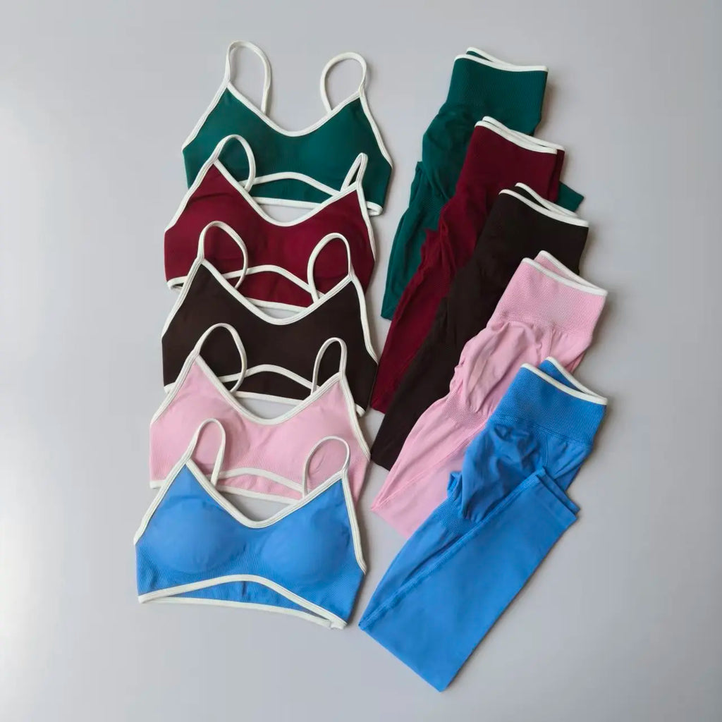 Seamless 2PCS Legging Sets Women's Strappy Sports Bras and Leggings High Waist Fitness Sculpt Leggings Running Pants Gym Suits