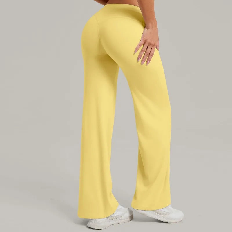 Women's New Pilates Straight Leg Yoga Pants Hip Lifting Tight Fitting Wide Leg Pants Outdoor Sports Running Casual Fitness Pants