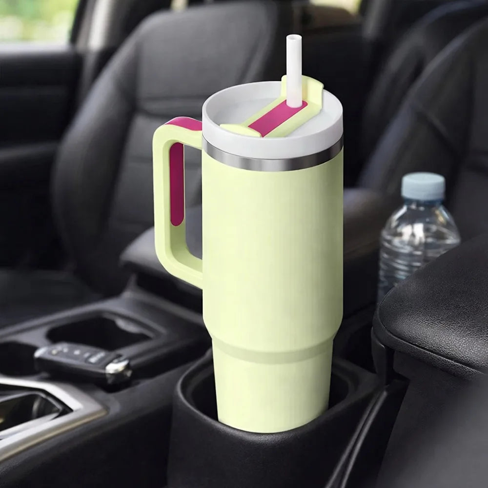 Insulated Tumbler with Handle and Straw Lid, 40oz Large Capacity Travel Mug, Stainless Steel Vacuum Cup for Hot Cold Drinks