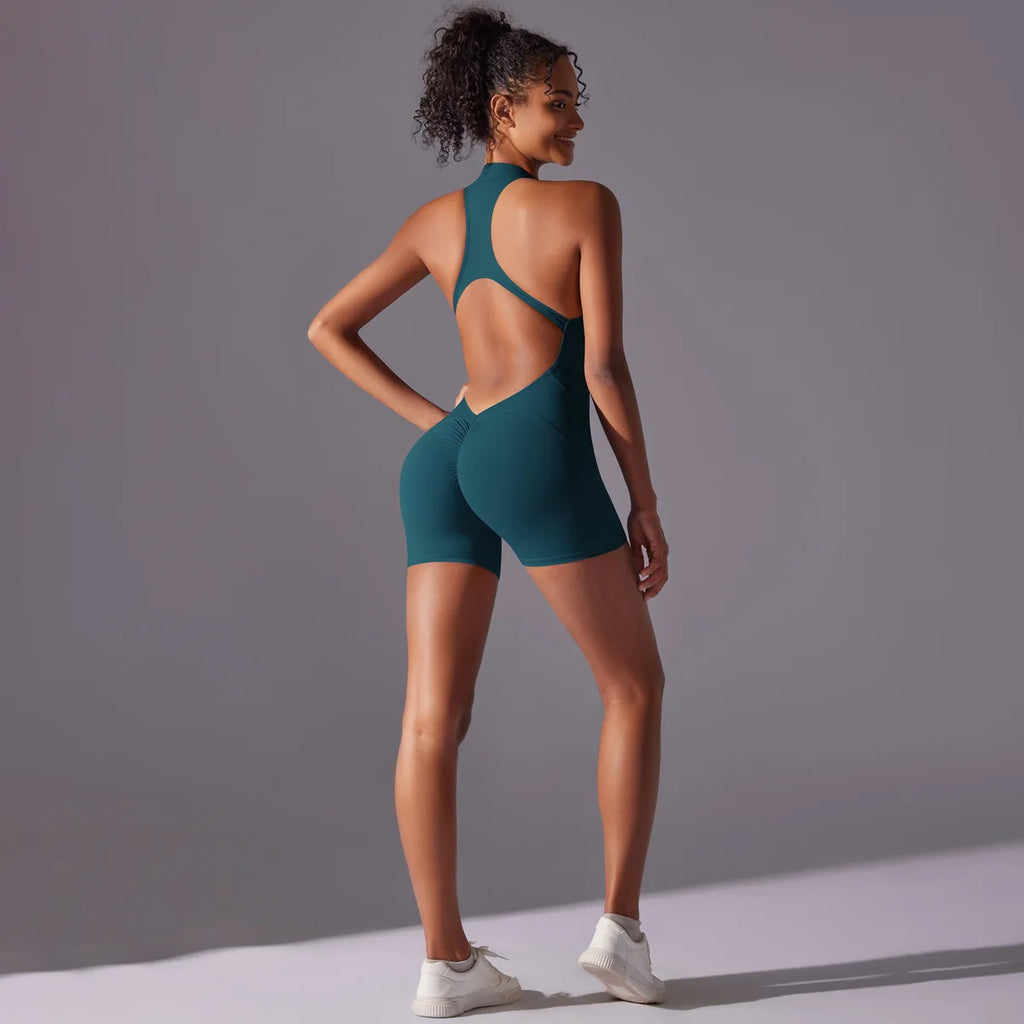 Short Sportswear Yoga Set Gym Jumpsuits Fitness Suits Summer Zipper Gym Tracksuit Women Running Gym Clothing Sports Overalls