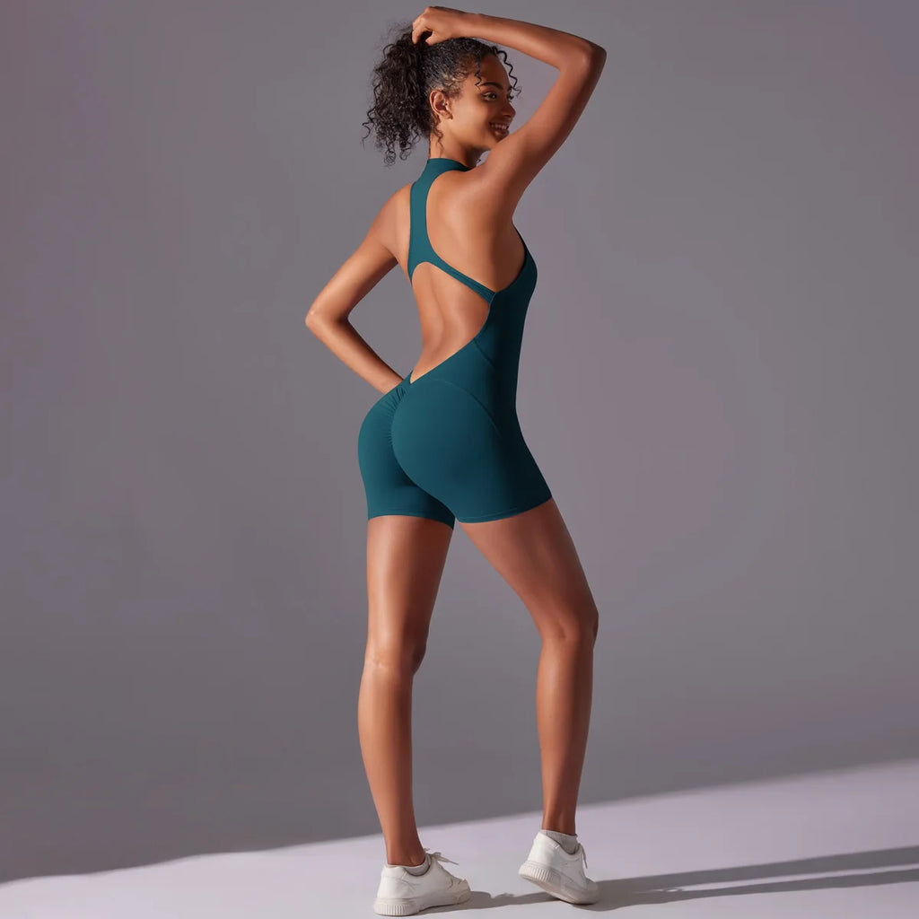 Short Sportswear Yoga Set Gym Jumpsuits Fitness Suits Summer Zipper Gym Tracksuit Women Running Gym Clothing Sports Overalls