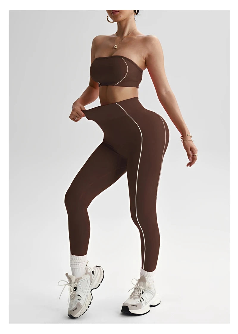 TKITK 2 Pieces Yoga Gym Set Women Seamless Strappy Yoga Bra High Waist Workout Scrunch Shorts Set Fitness Clothes Sportswear