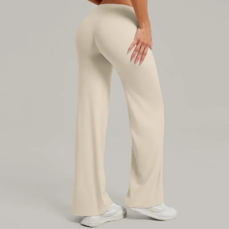 Women's New Pilates Straight Leg Yoga Pants Hip Lifting Tight Fitting Wide Leg Pants Outdoor Sports Running Casual Fitness Pants