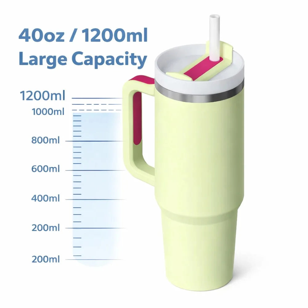 Insulated Tumbler with Handle and Straw Lid, 40oz Large Capacity Travel Mug, Stainless Steel Vacuum Cup for Hot Cold Drinks