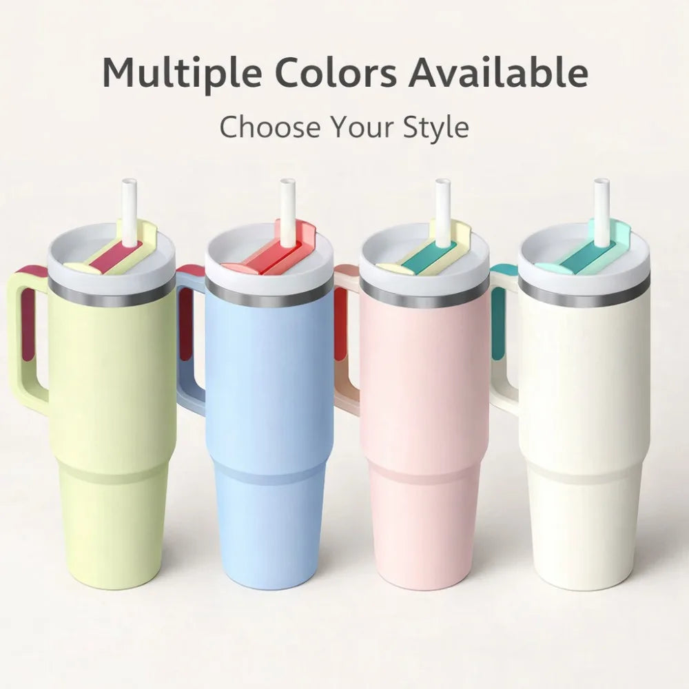 Insulated Tumbler with Handle and Straw Lid, 40oz Large Capacity Travel Mug, Stainless Steel Vacuum Cup for Hot Cold Drinks