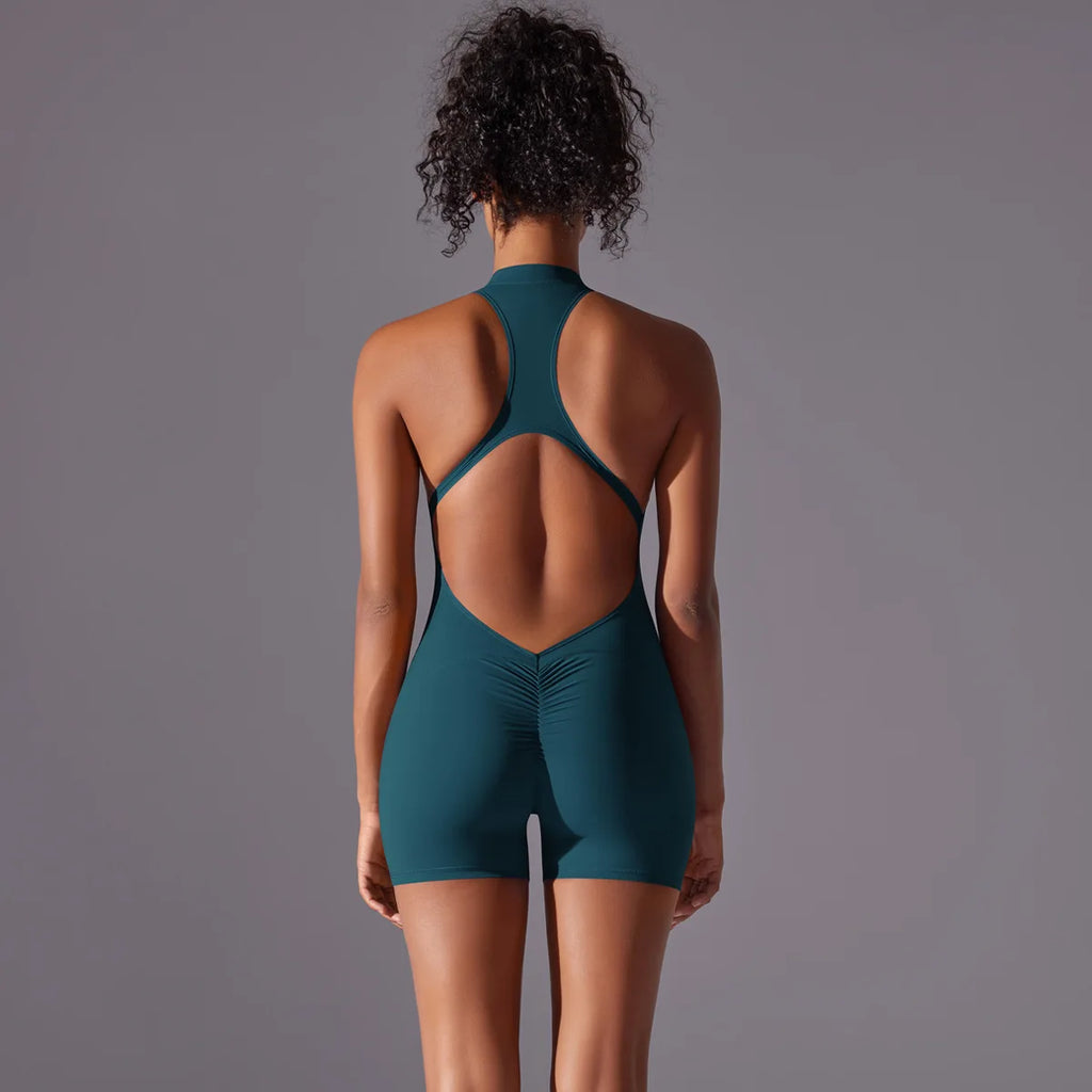 Short Sportswear Yoga Set Gym Jumpsuits Fitness Suits Summer Zipper Gym Tracksuit Women Running Gym Clothing Sports Overalls