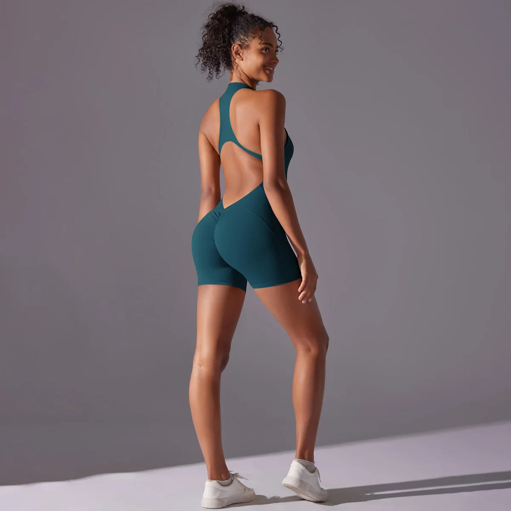 Short Sportswear Yoga Set Gym Jumpsuits Fitness Suits Summer Zipper Gym Tracksuit Women Running Gym Clothing Sports Overalls