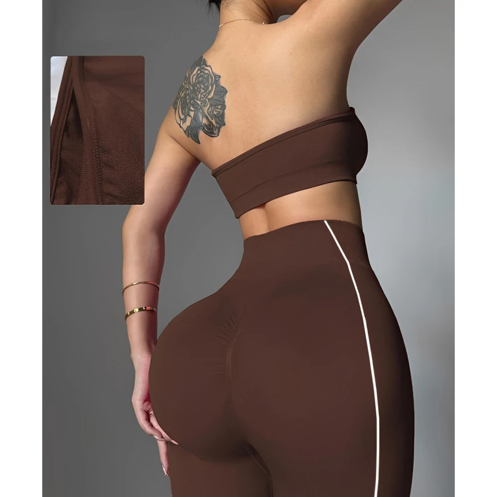 TKITK 2 Pieces Yoga Gym Set Women Seamless Strappy Yoga Bra High Waist Workout Scrunch Shorts Set Fitness Clothes Sportswear