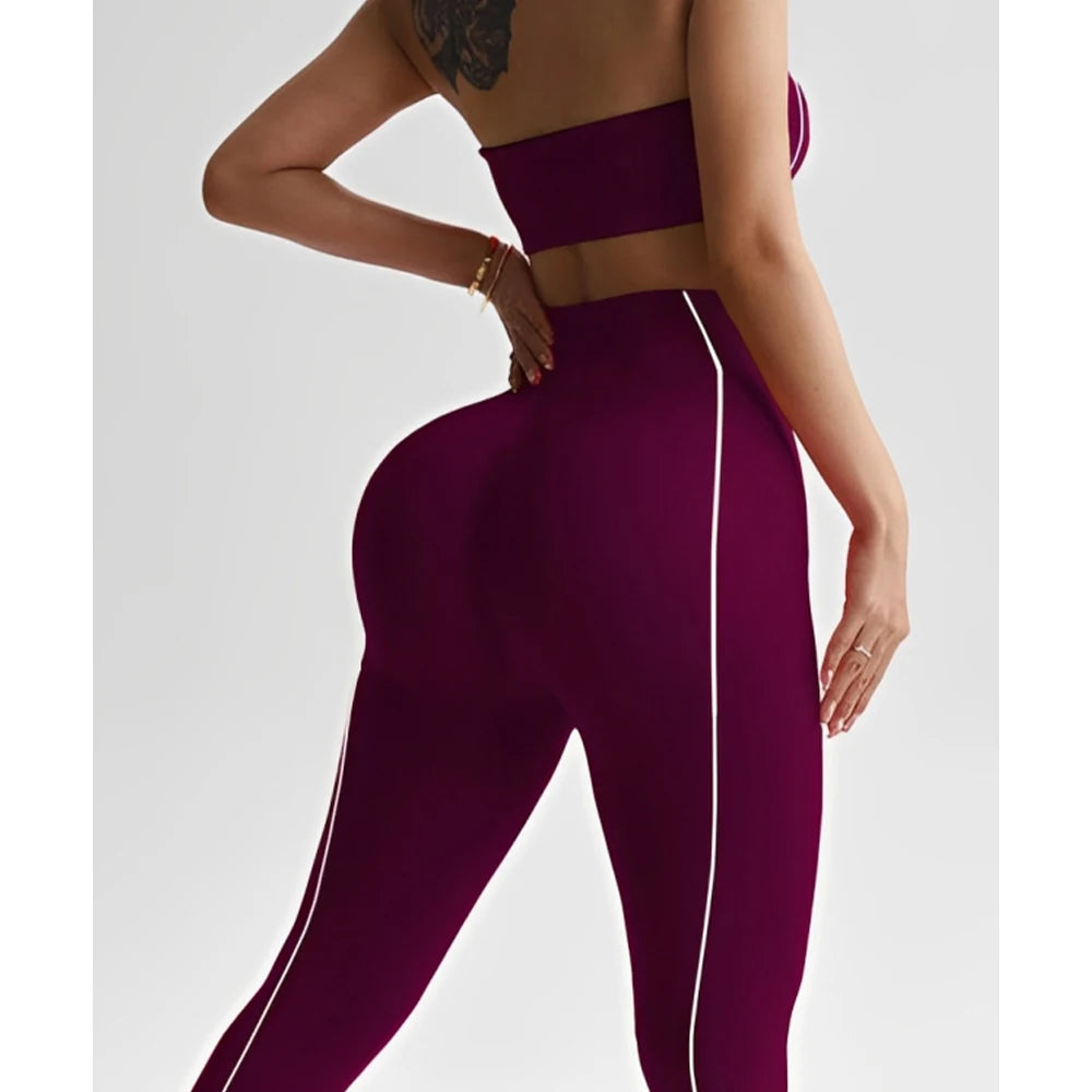 TKITK 2 Pieces Yoga Gym Set Women Seamless Strappy Yoga Bra High Waist Workout Scrunch Shorts Set Fitness Clothes Sportswear