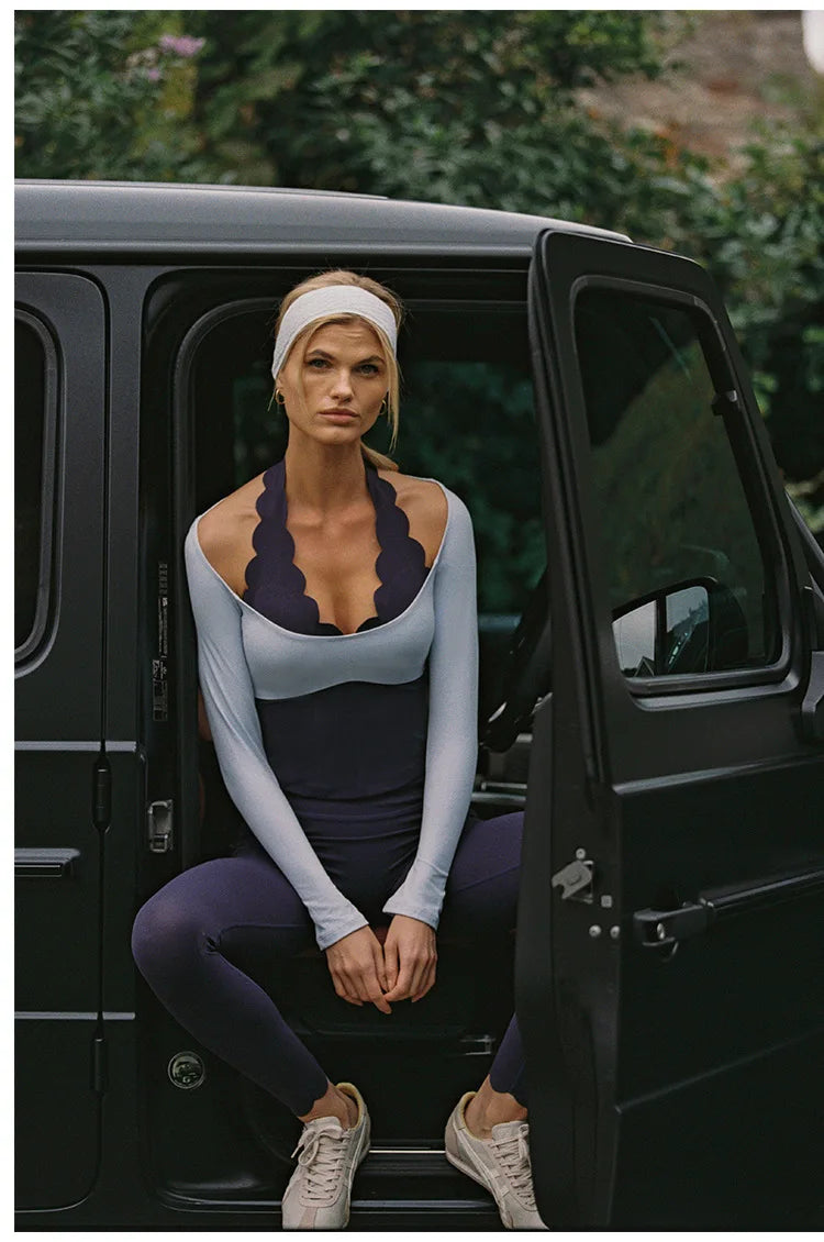 Gym Shirts 2026 Fitness Tops Sports Wear Breathable Moisture Wicking Halter Neck Long Sleeve Yoga Clothes Blouses