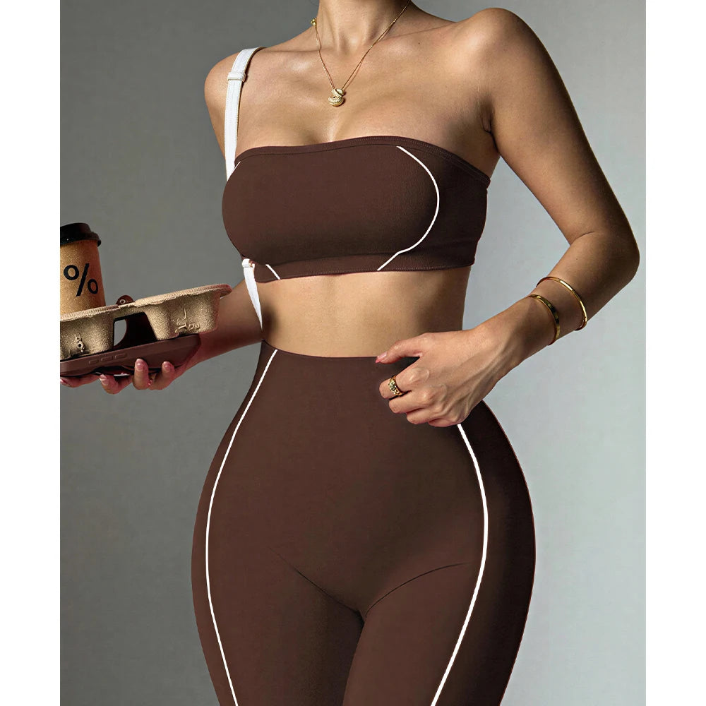 TKITK 2 Pieces Yoga Gym Set Women Seamless Strappy Yoga Bra High Waist Workout Scrunch Shorts Set Fitness Clothes Sportswear