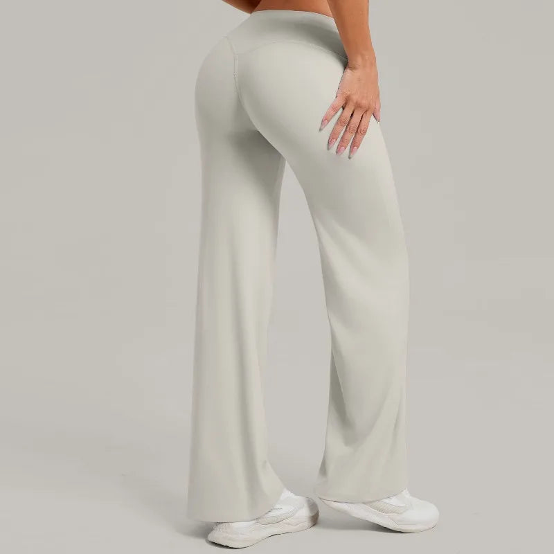 Women's New Pilates Straight Leg Yoga Pants Hip Lifting Tight Fitting Wide Leg Pants Outdoor Sports Running Casual Fitness Pants
