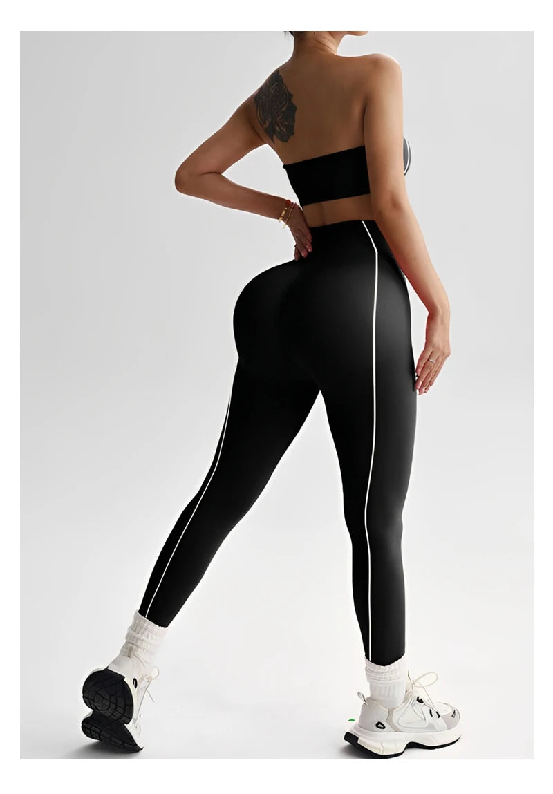 TKITK 2 Pieces Yoga Gym Set Women Seamless Strappy Yoga Bra High Waist Workout Scrunch Shorts Set Fitness Clothes Sportswear