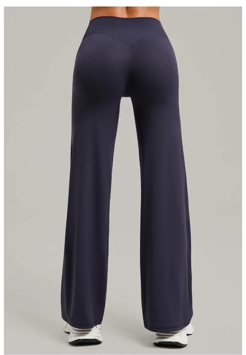 Women's New Pilates Straight Leg Yoga Pants Hip Lifting Tight Fitting Wide Leg Pants Outdoor Sports Running Casual Fitness Pants