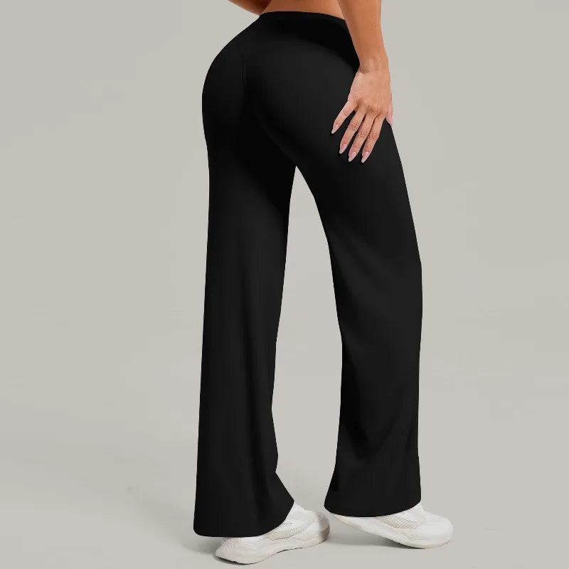 Women's New Pilates Straight Leg Yoga Pants Hip Lifting Tight Fitting Wide Leg Pants Outdoor Sports Running Casual Fitness Pants