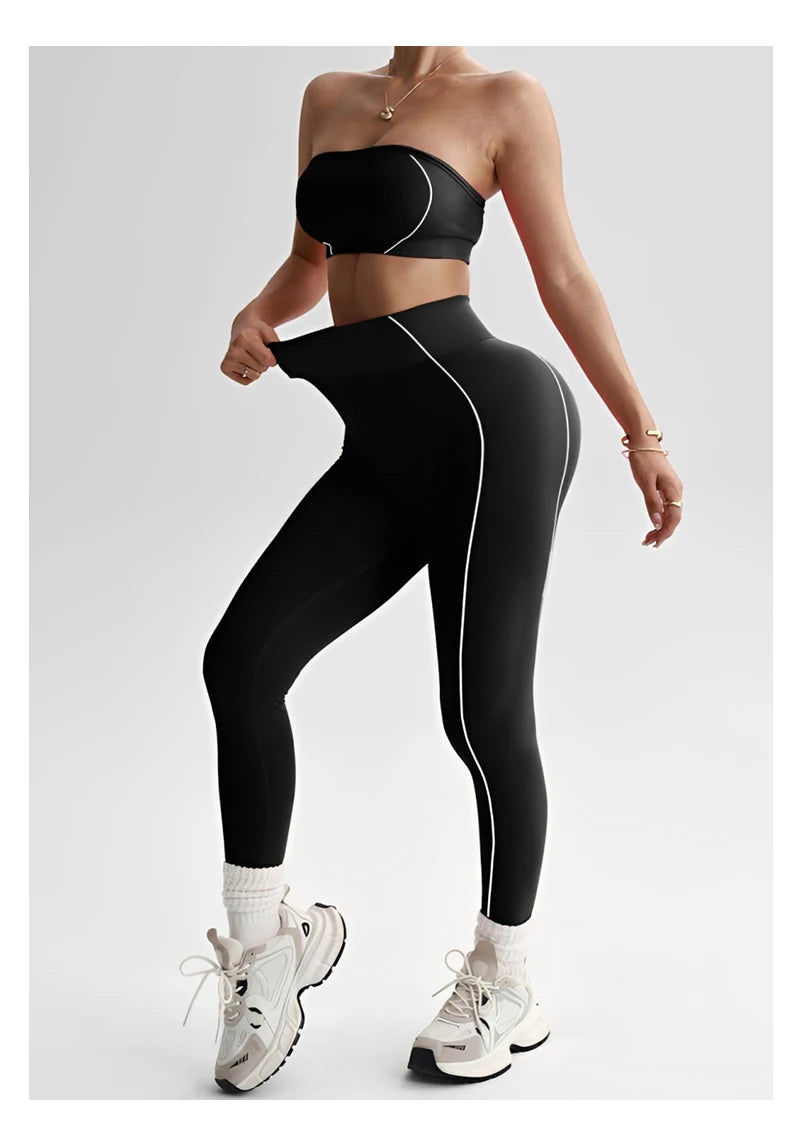 TKITK 2 Pieces Yoga Gym Set Women Seamless Strappy Yoga Bra High Waist Workout Scrunch Shorts Set Fitness Clothes Sportswear