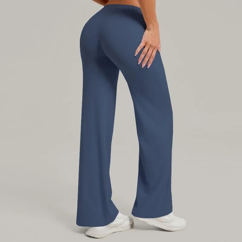 Women's New Pilates Straight Leg Yoga Pants Hip Lifting Tight Fitting Wide Leg Pants Outdoor Sports Running Casual Fitness Pants